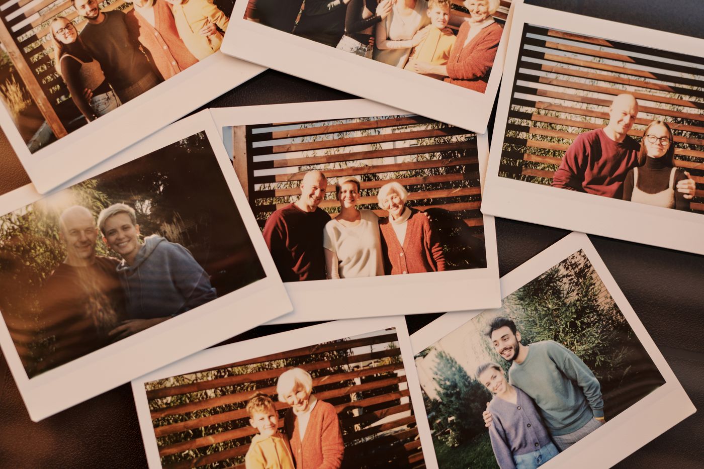 A close-up of old family photographs